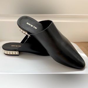 ALL BLACK Mules Slides with Pearl Heel